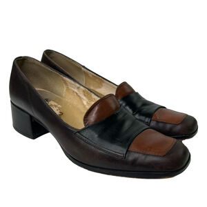 Unisa Classic Brown Two Toned Block Heeled Loafer Shoe